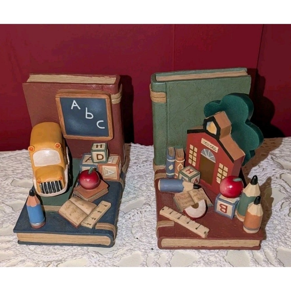 Teacher ABC School House Themed Collectable Heavy Book Ends Vintage